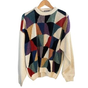 Vintage 90s Concrete Mix Sweater Men XL Geometric Chunky Knit Grandpacore Cosby